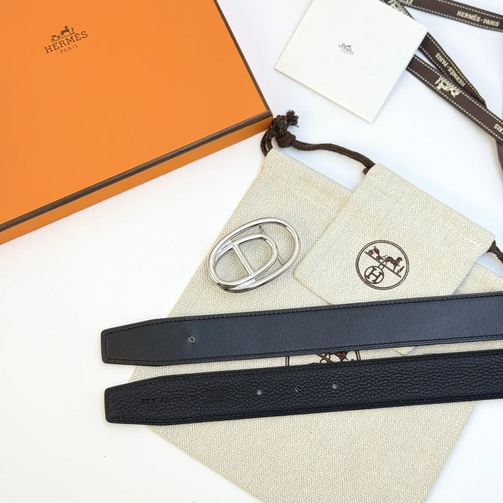 Hermes Black Leather Odyssee Belt - Hình 3