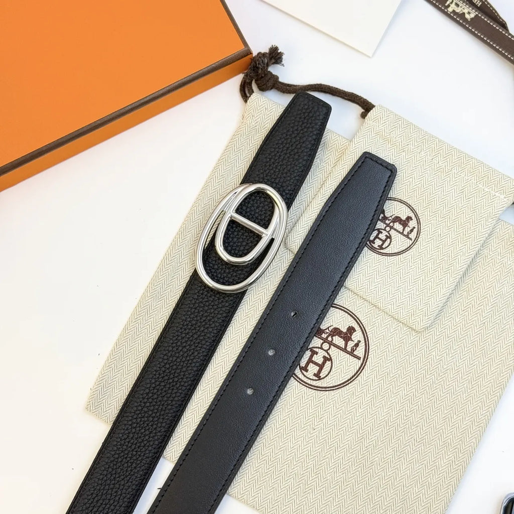 Hermes Black Leather Odyssee Belt - Hình 5