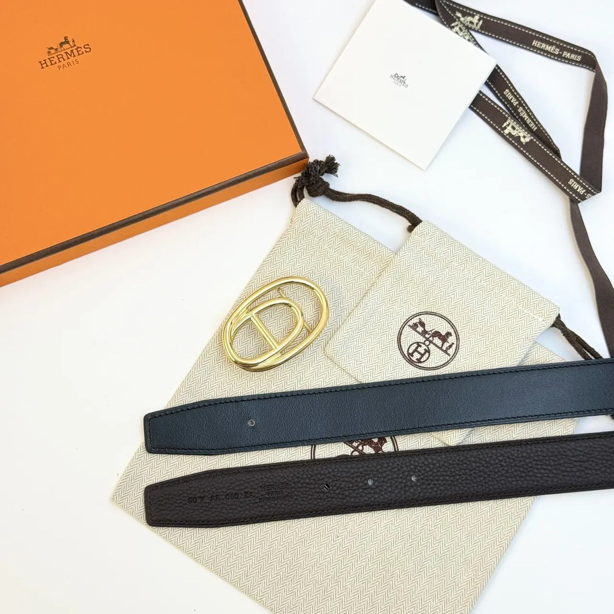 Hermes Black Odyssee Reversible Belt - Hình 3