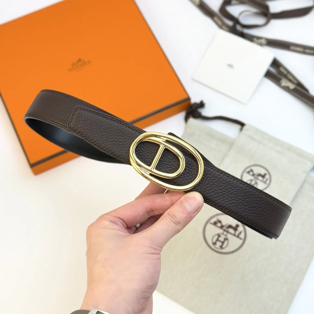 Hermes Black Odyssee Reversible Belt - Hình 4