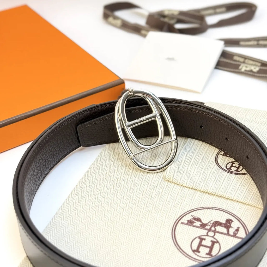 Hermes Black Reversible Leather Belt - Hình 2