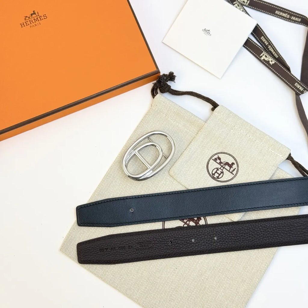 Hermes Black Reversible Leather Belt - Hình 3
