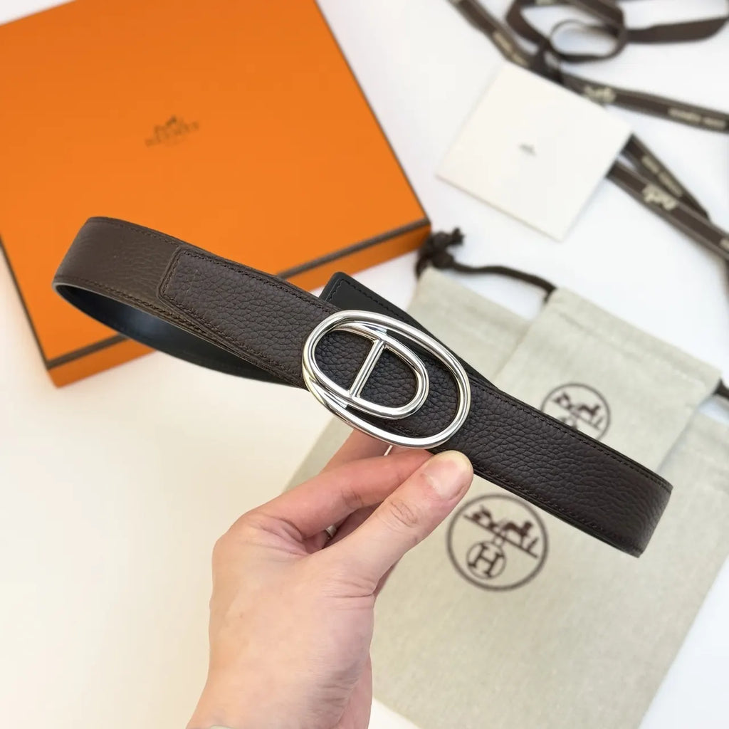 Hermes Black Reversible Leather Belt - Hình 4