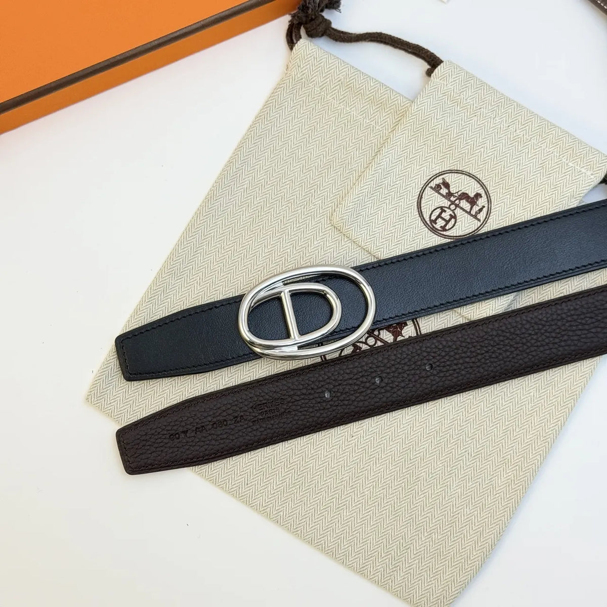 Hermes Black Reversible Leather Belt - Hình 6
