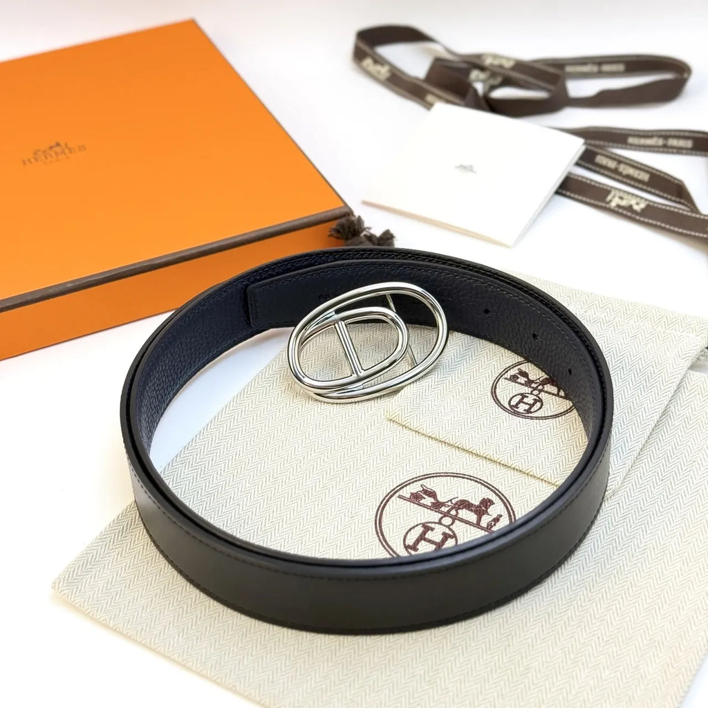 Hermes Black Blue Reversible Belt