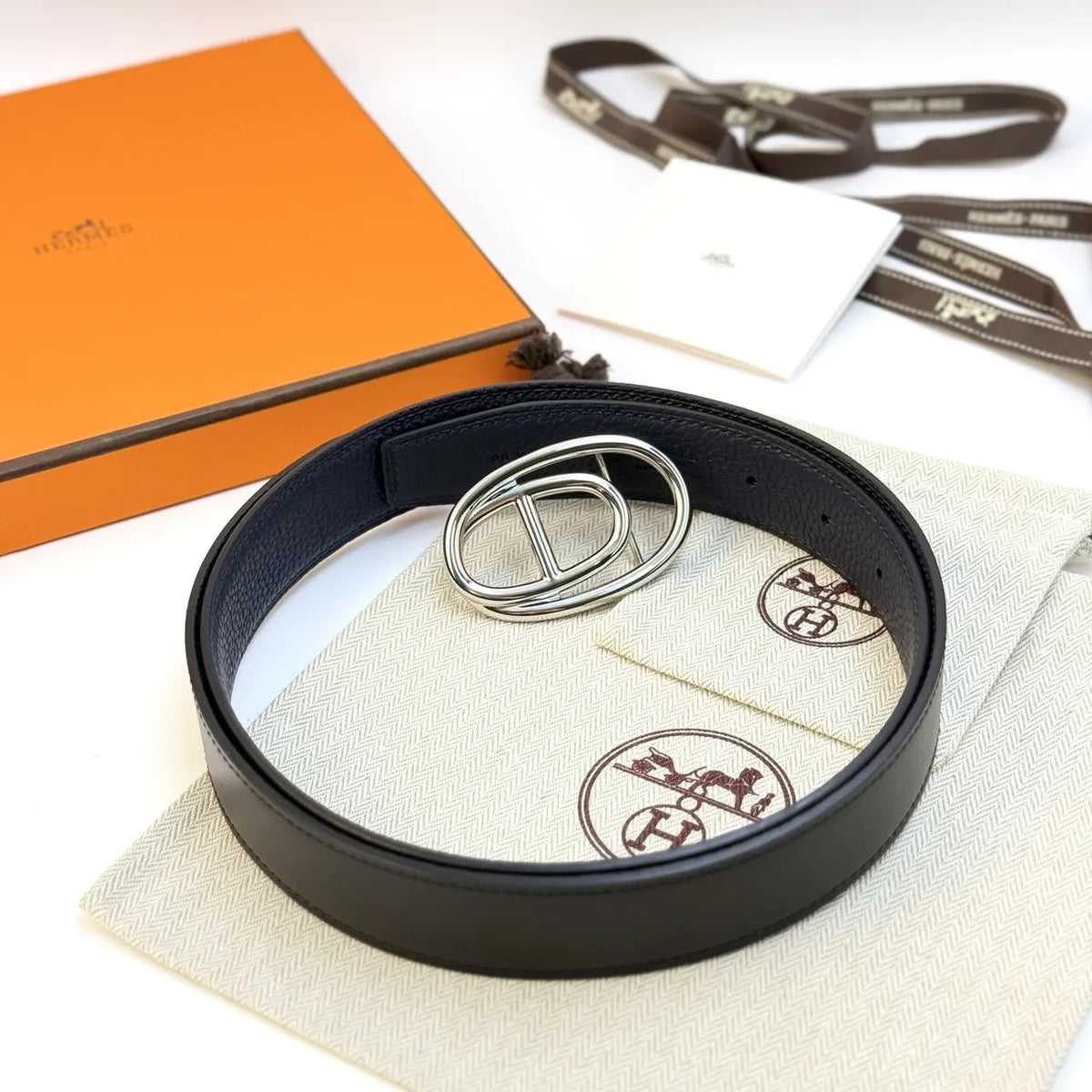 Hermes Black Blue Reversible Belt