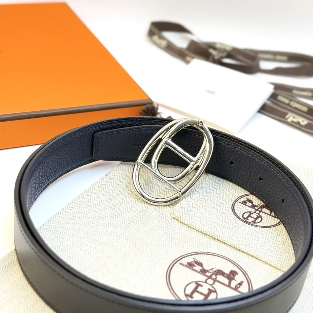 Hermes Black Blue Reversible Belt - Hình 2