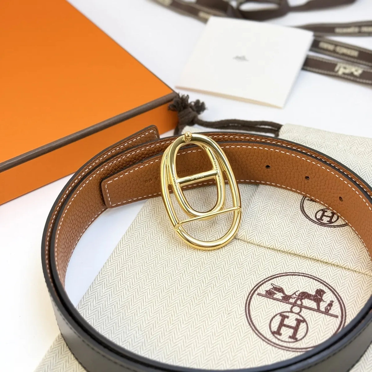 Hermes Black Leather Odyssée Belt - Hình 2