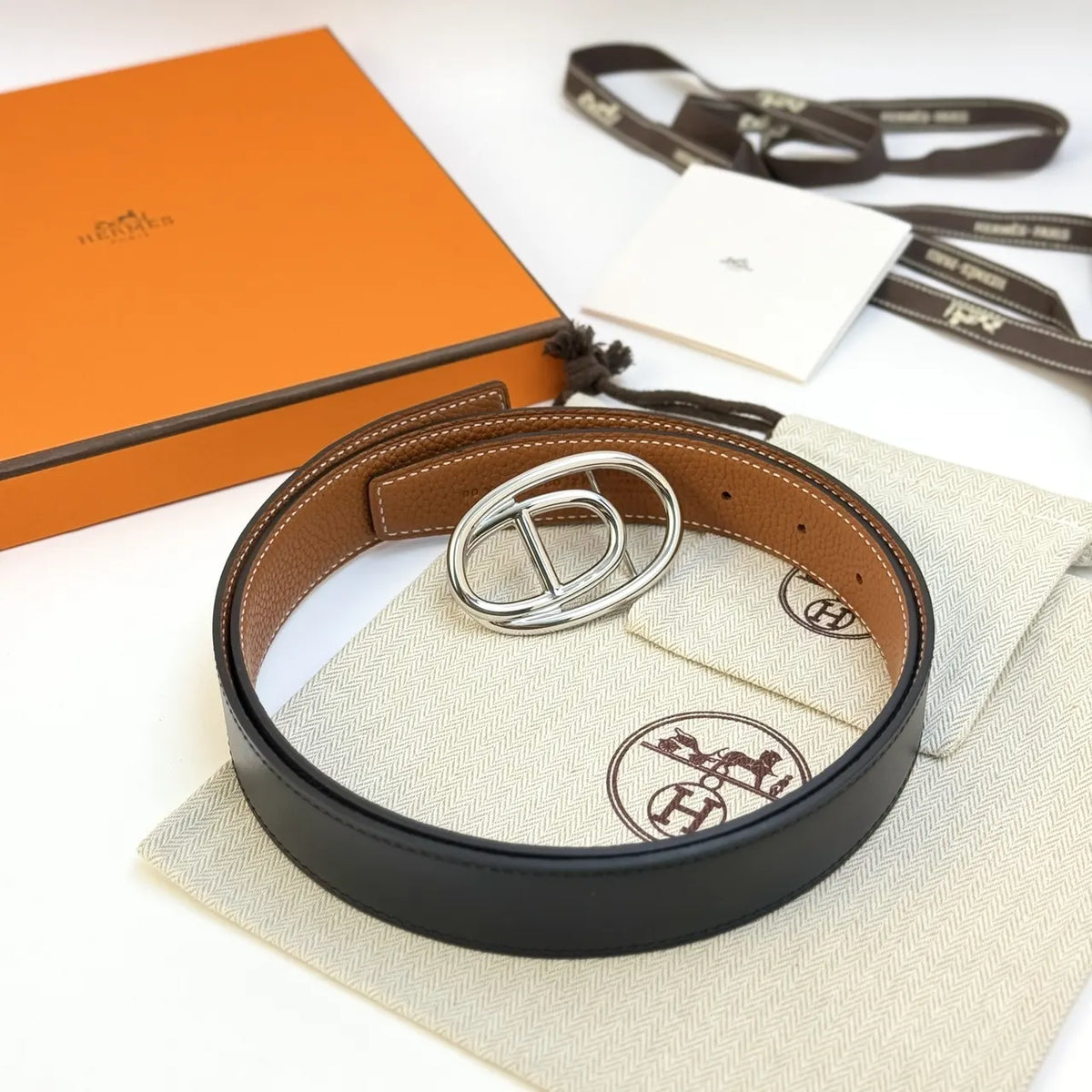 Hermes Black Brown Belt