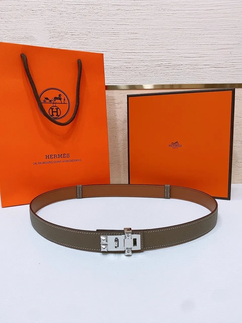 Hermes Olive Grain Leather Belt