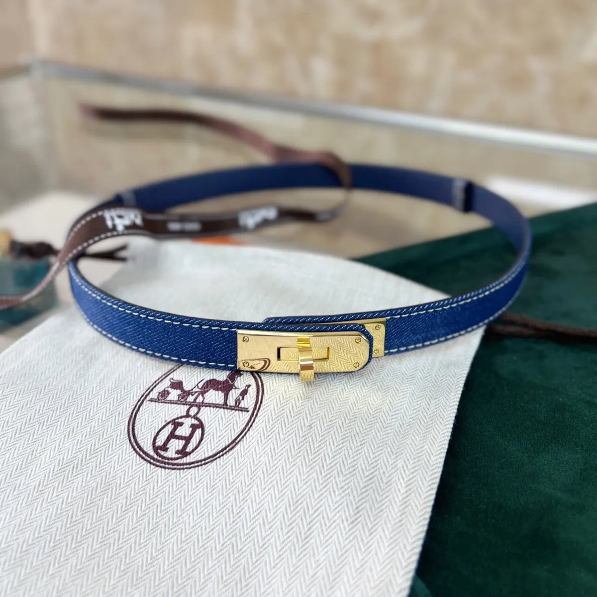 Hermes Blue Denim Kelly Belt
