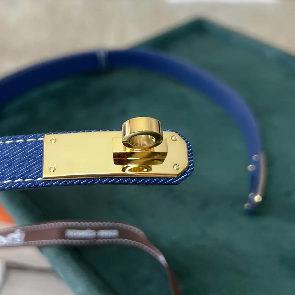 Hermes Blue Denim Kelly Belt - Hình 3