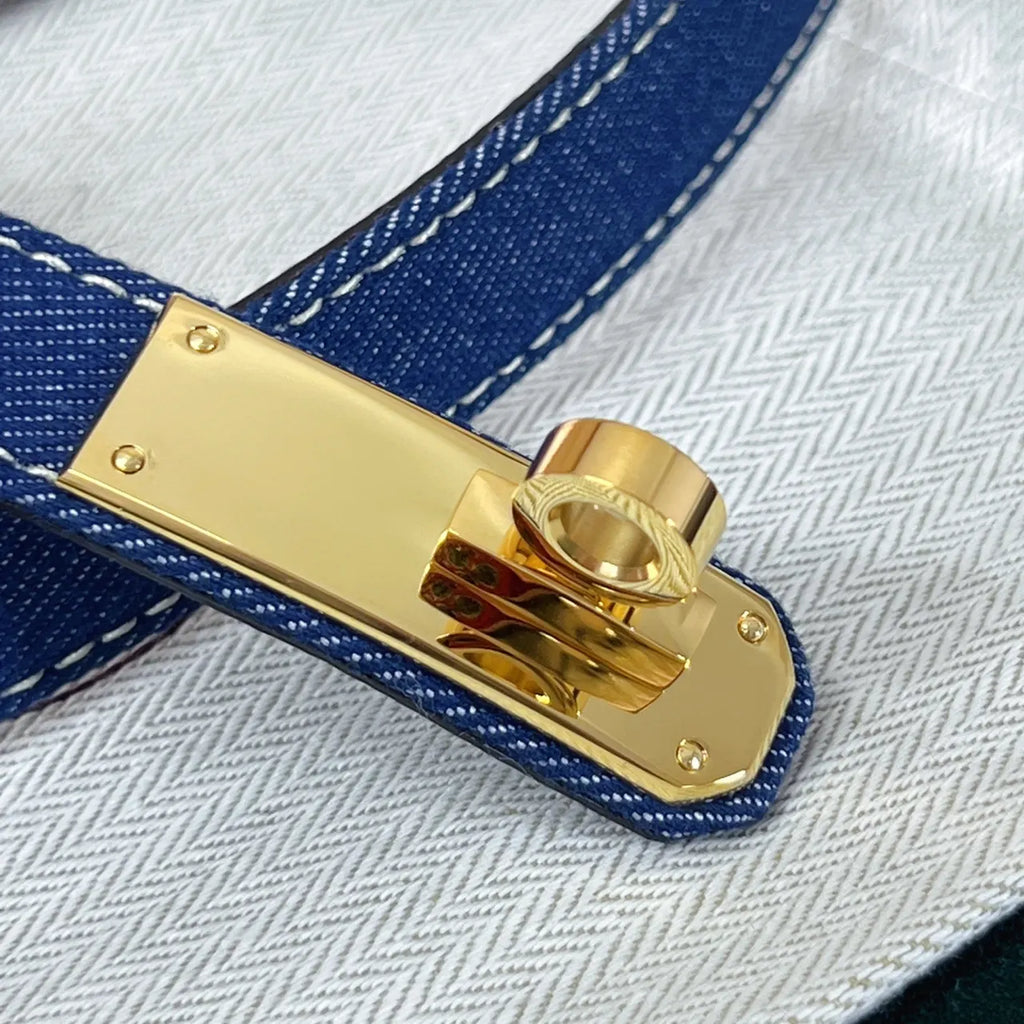 Hermes Blue Denim Kelly Belt - Hình 5