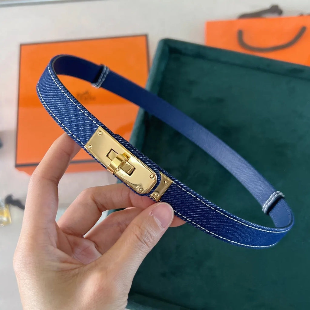 Hermes Blue Denim Kelly Belt - Hình 6