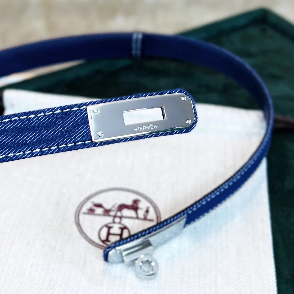 Hermes Blue Denim Belt - Hình 3