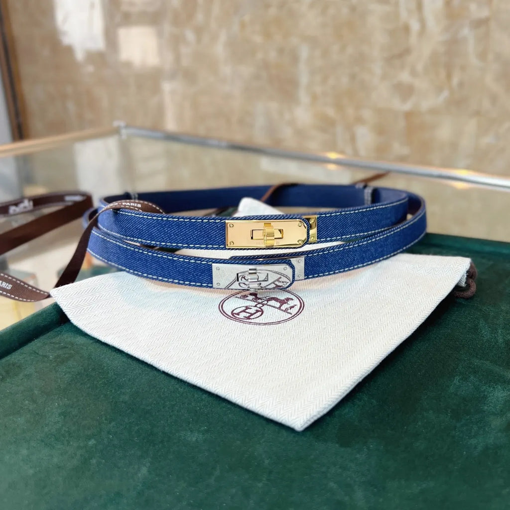 Hermes Blue Denim Belt - Hình 7