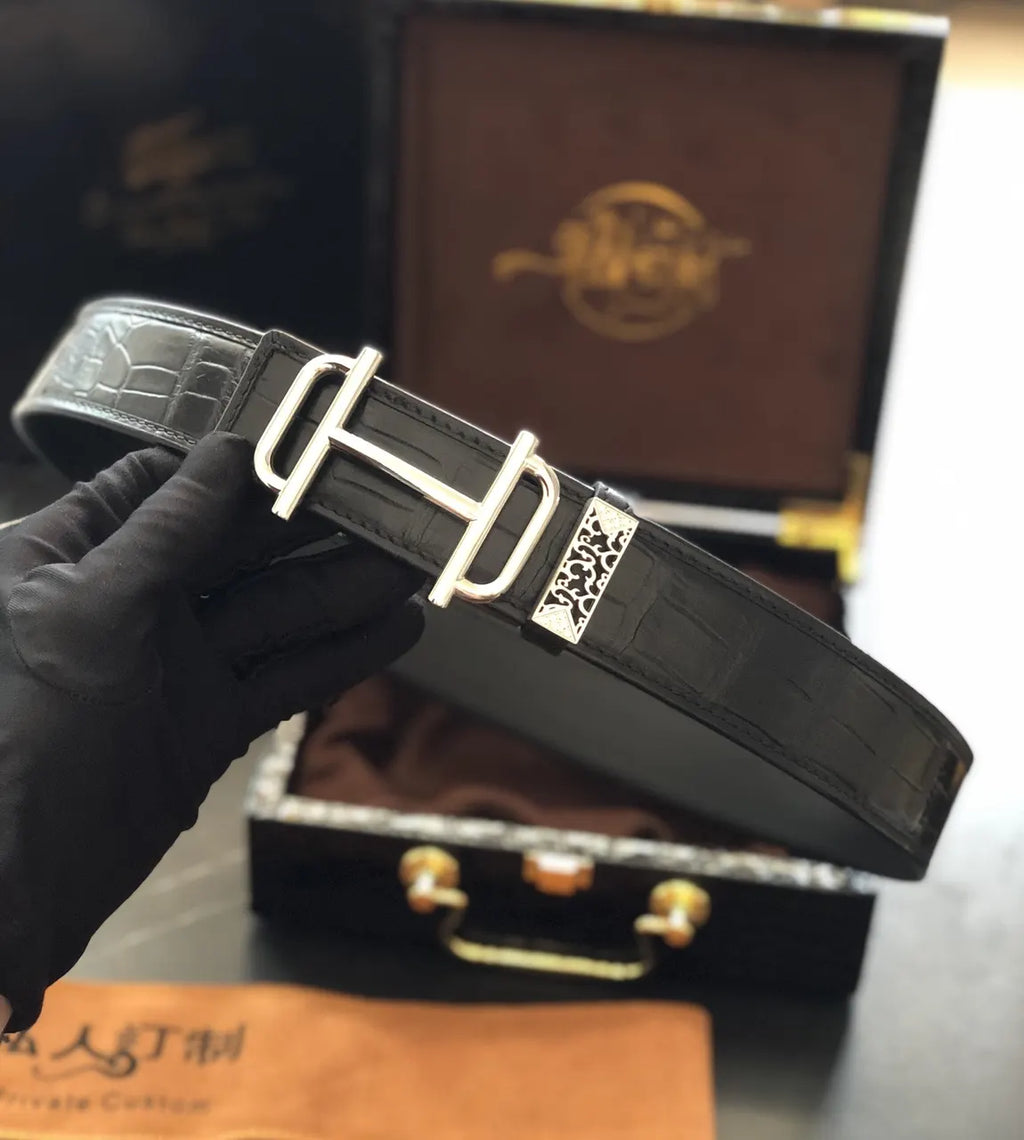 Lacoste Black Crocodile Leather Belt - Hình 2