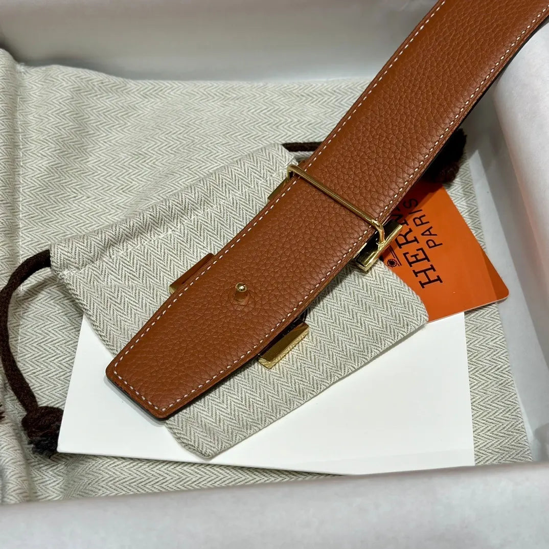 Hermes Gold Buckle Black Leather Belt - Hình 2