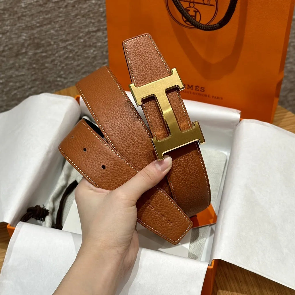 Hermes Gold Buckle Black Leather Belt - Hình 4