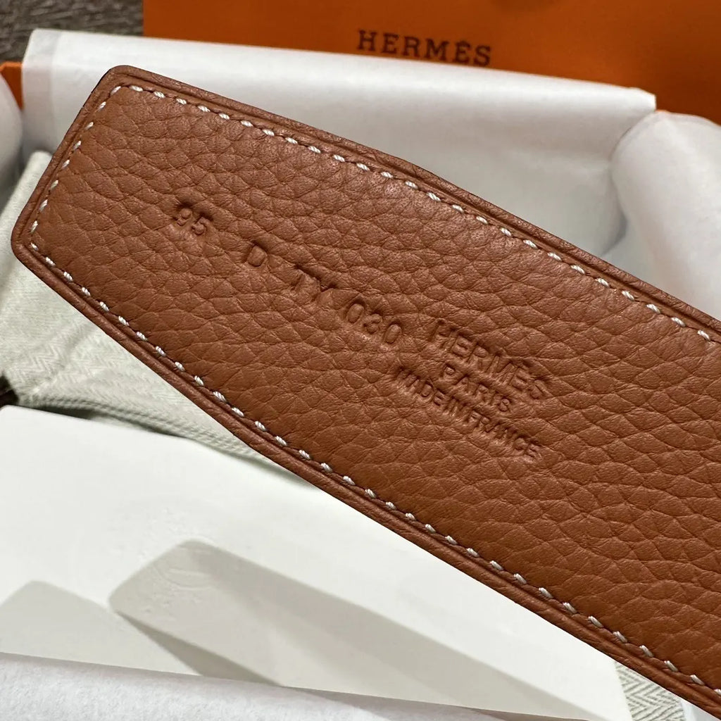 Hermes Gold Buckle Black Leather Belt - Hình 6