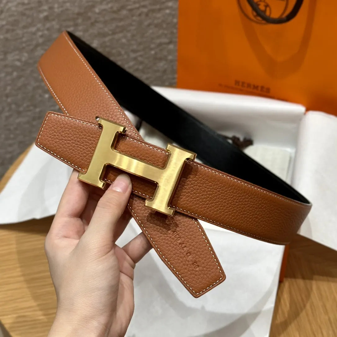 Hermes Gold Buckle Black Leather Belt - Hình 7