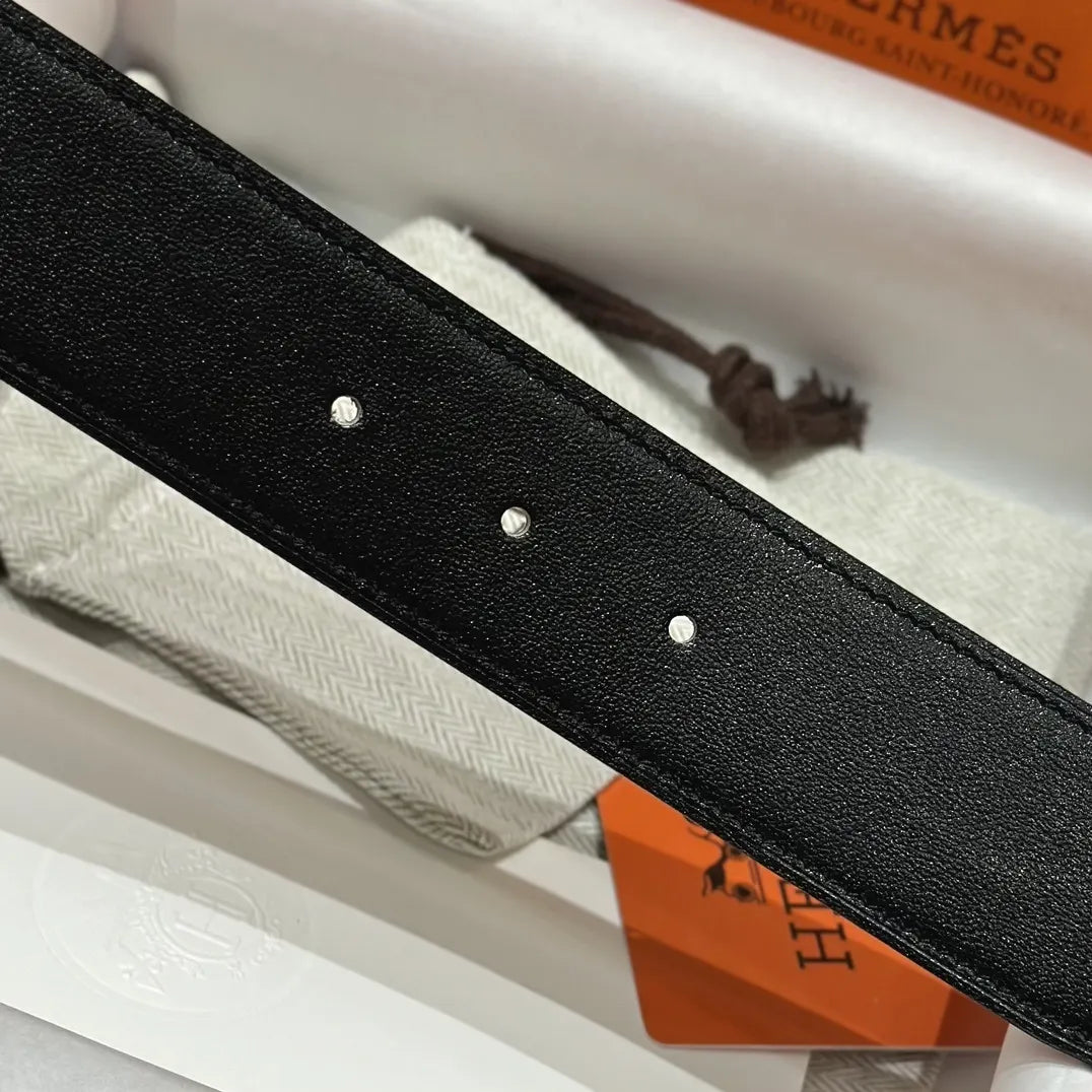 Hermes Black Leather Gold Buckle Belt - Hình 6