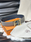 gold Hermes Grey Leather Belt