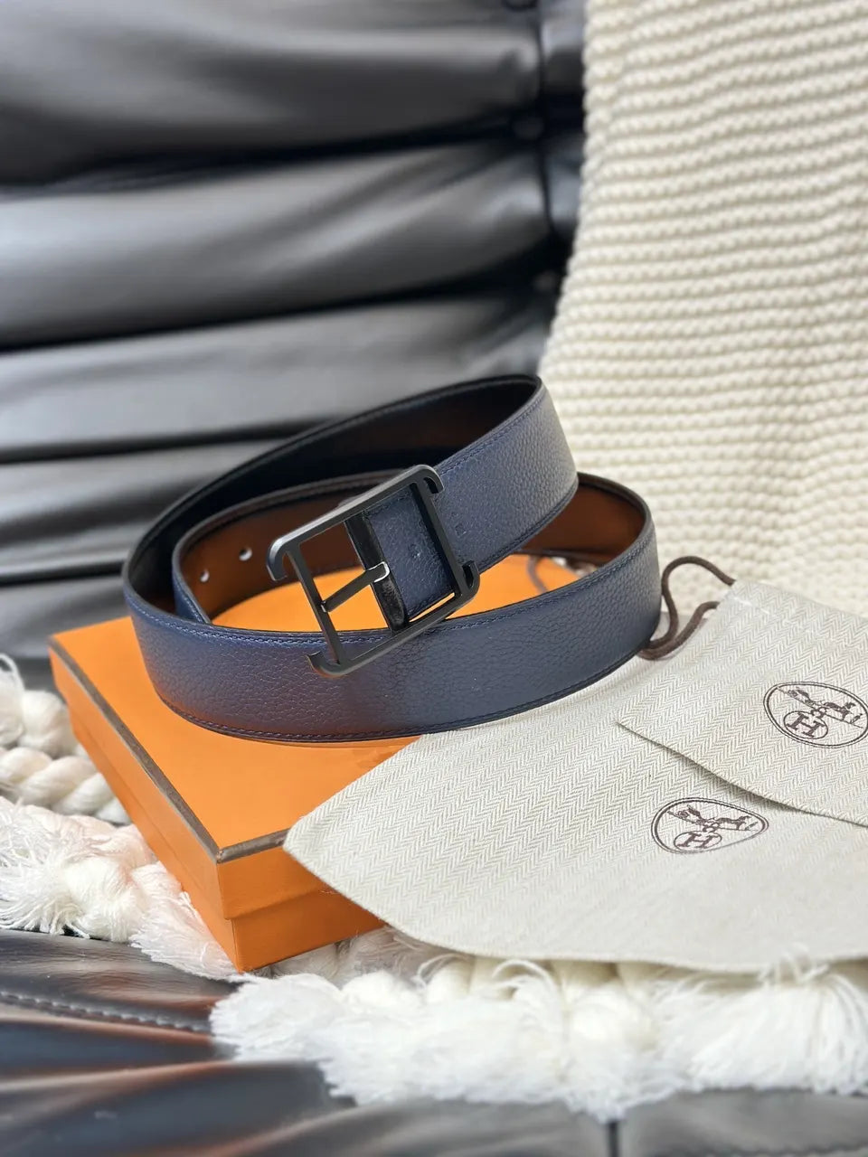 Hermes Matte Black Buckle Belt