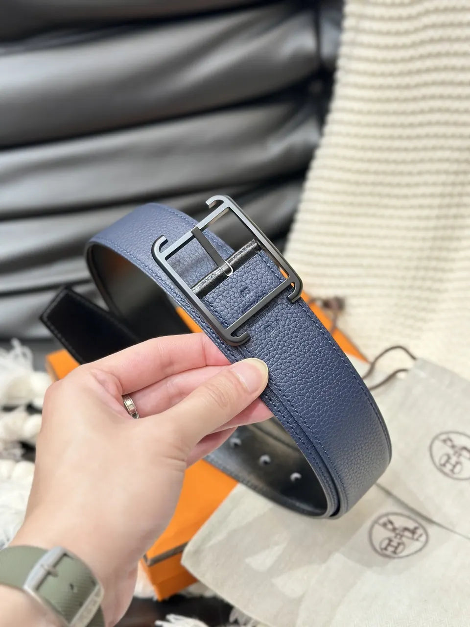 Hermes Matte Black Buckle Belt - Hình 3