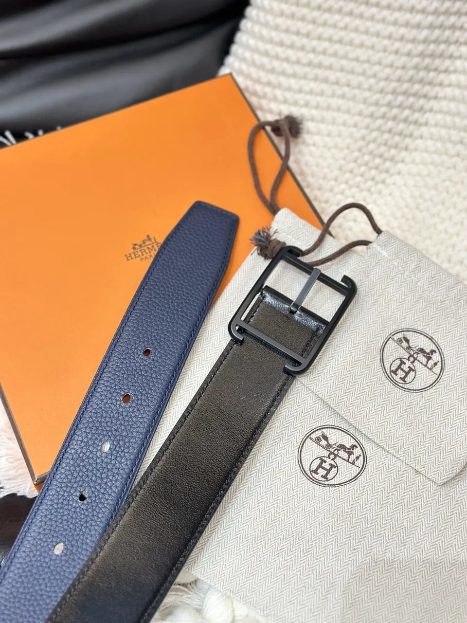 Hermes Matte Black Buckle Belt - Hình 4