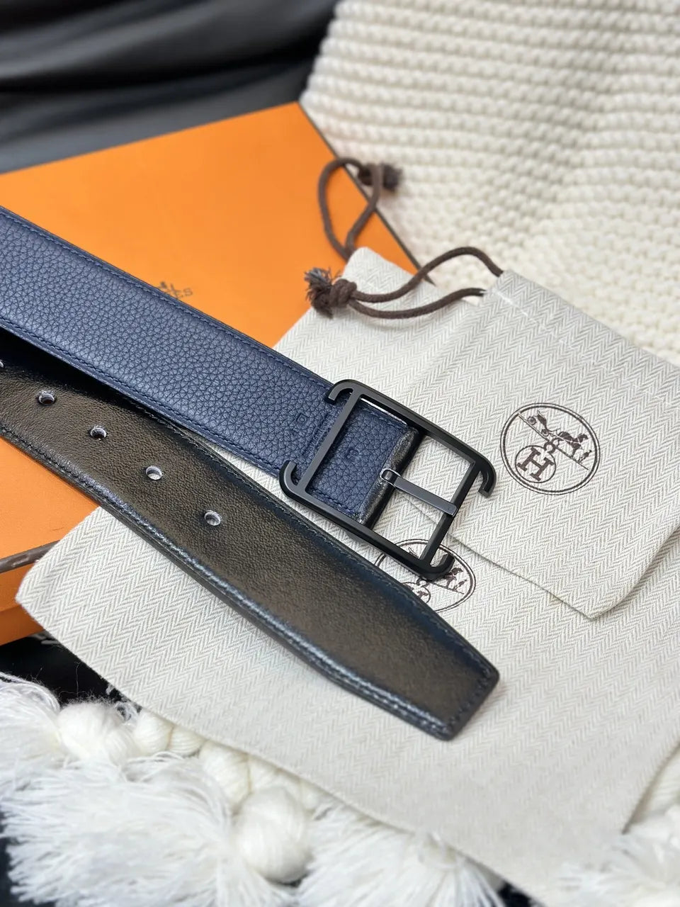 Hermes Matte Black Buckle Belt - Hình 5