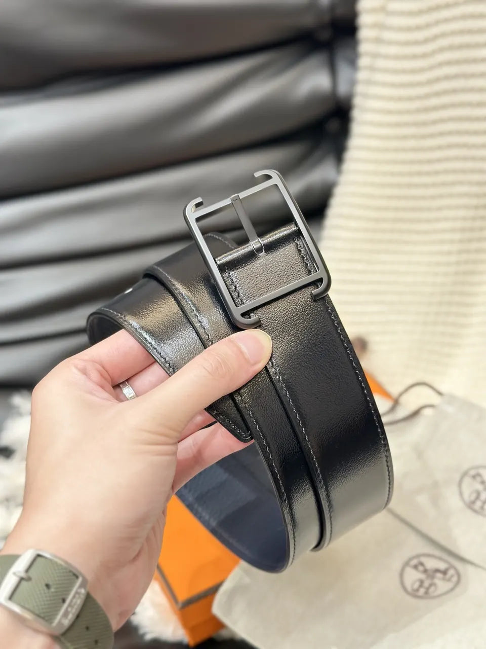 Hermes Matte Black Buckle Belt - Hình 6