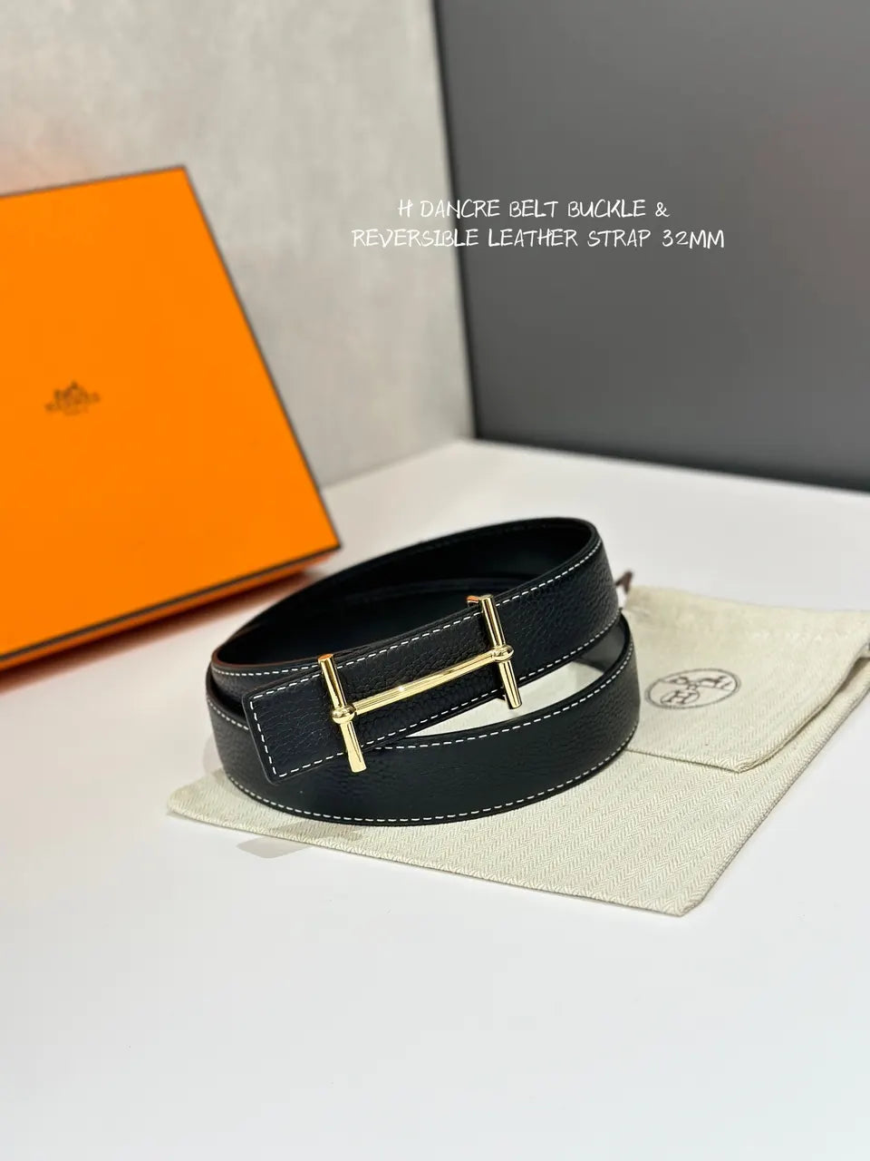 Hermes H Dancre Black Leather Belt
