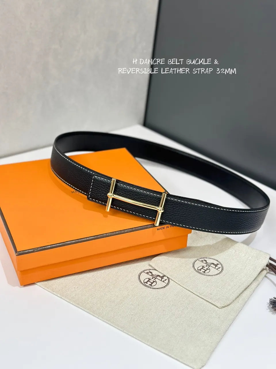 Hermes H Dancre Black Leather Belt - Hình 2