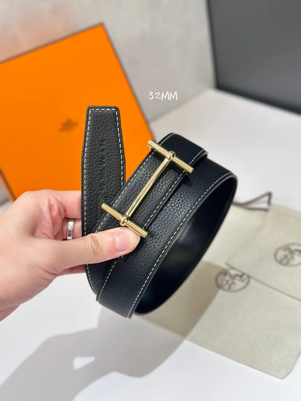 Hermes H Dancre Black Leather Belt - Hình 3
