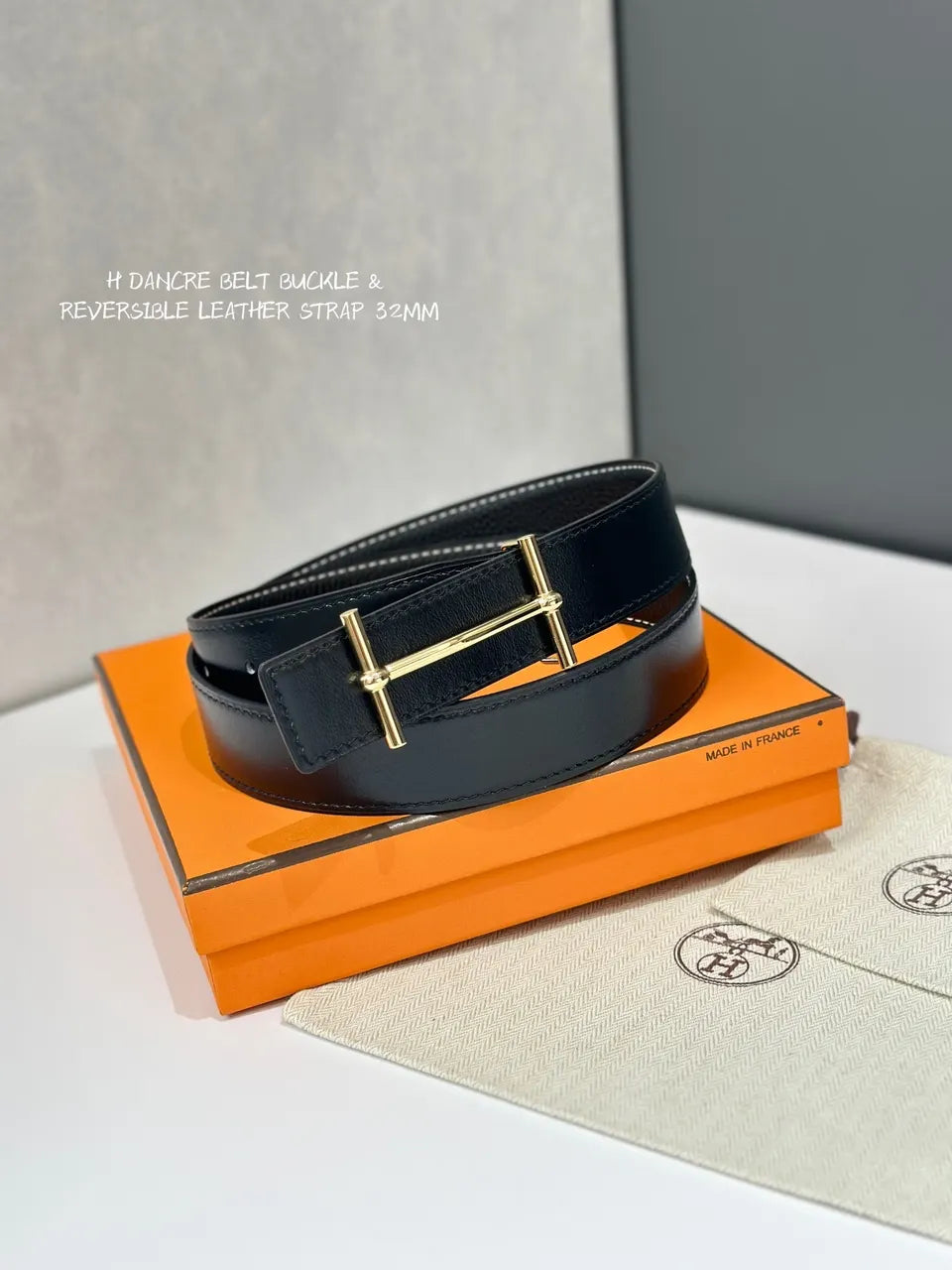 Hermes H Dancre Black Leather Belt - Hình 4