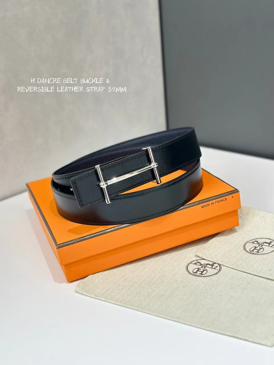 Hermes Navy Leather H D'ancre Belt - Hình 4