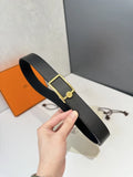 Hermes Black Leather Belt gold
