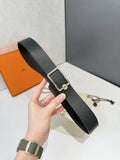 Hermes Black Leather Belt silver