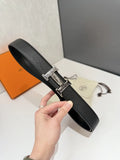 silver Hermes Black Leather Belt