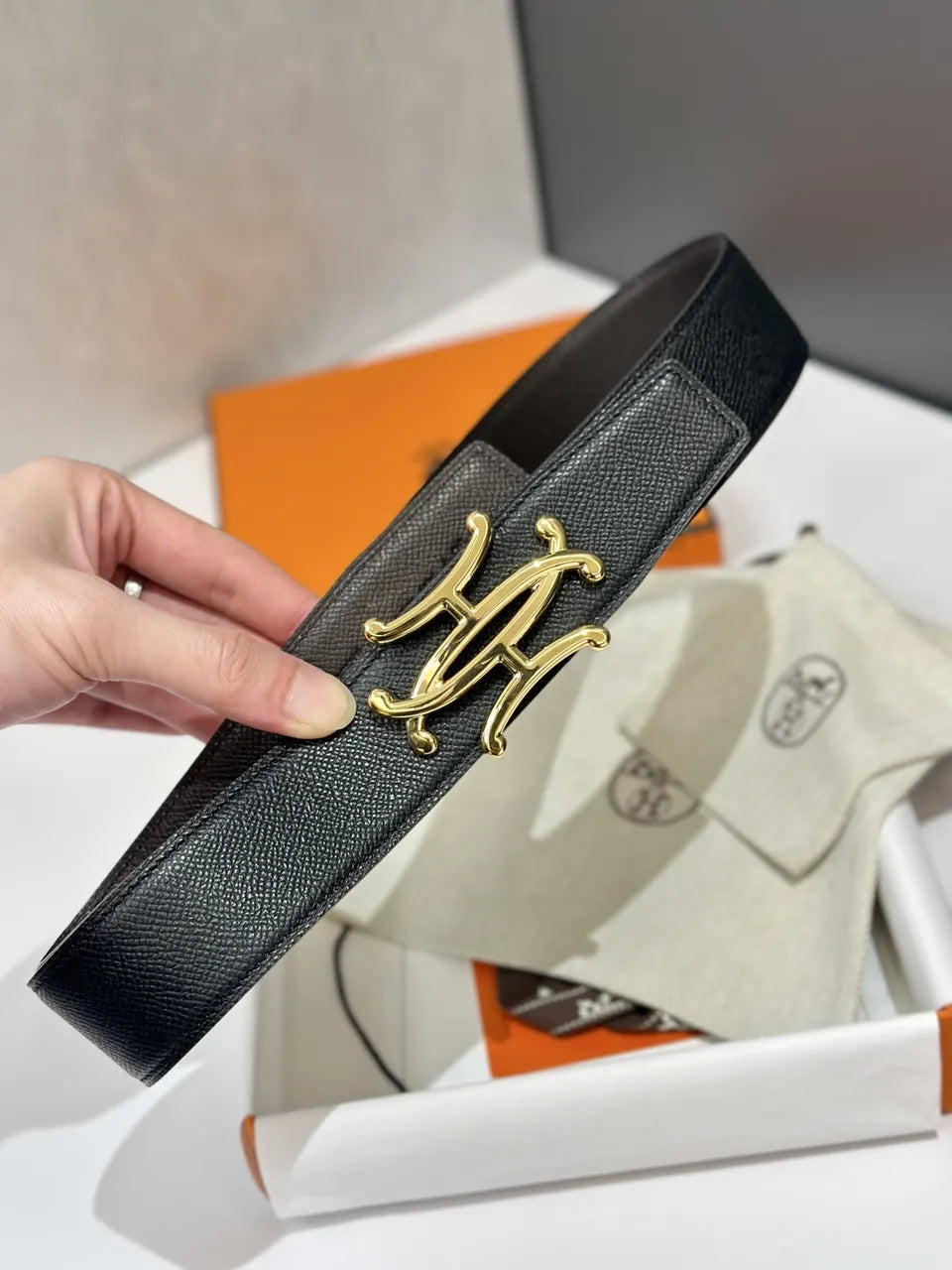 Hermes Black Gold Buckle Belt
