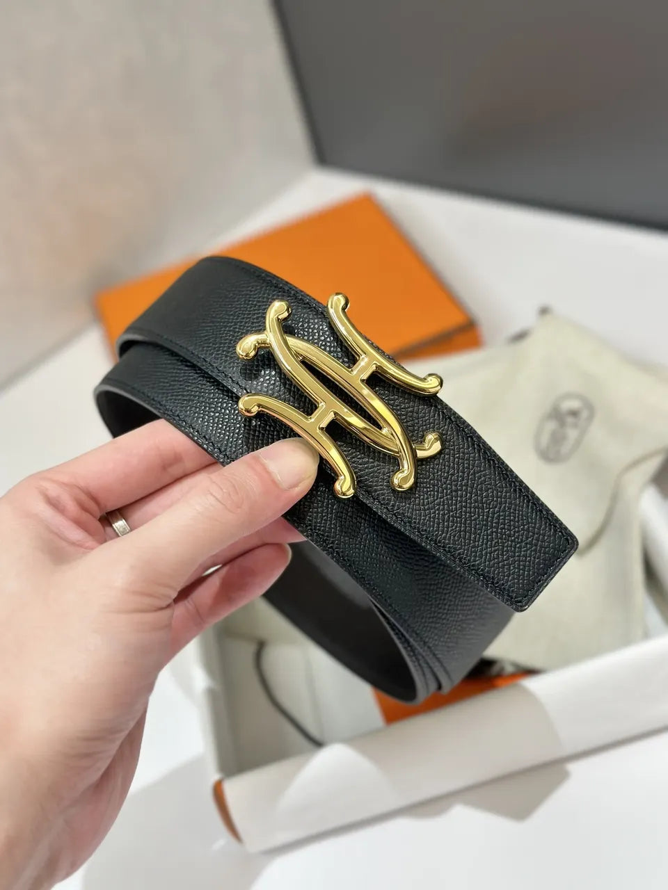Hermes Black Gold Buckle Belt - Hình 3