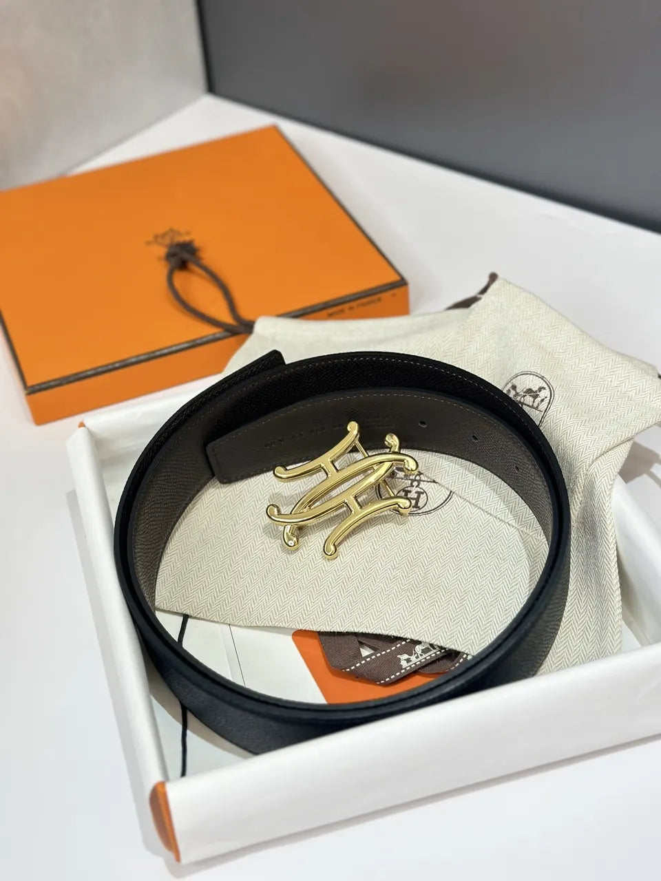 Hermes Black Gold Buckle Belt - Hình 6
