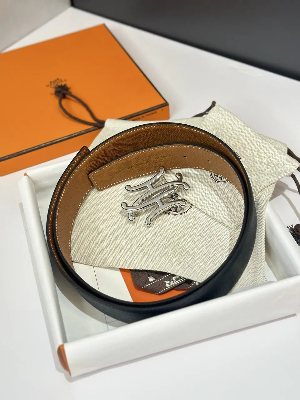 Hermes Reversible Leather Belt - Hình 6