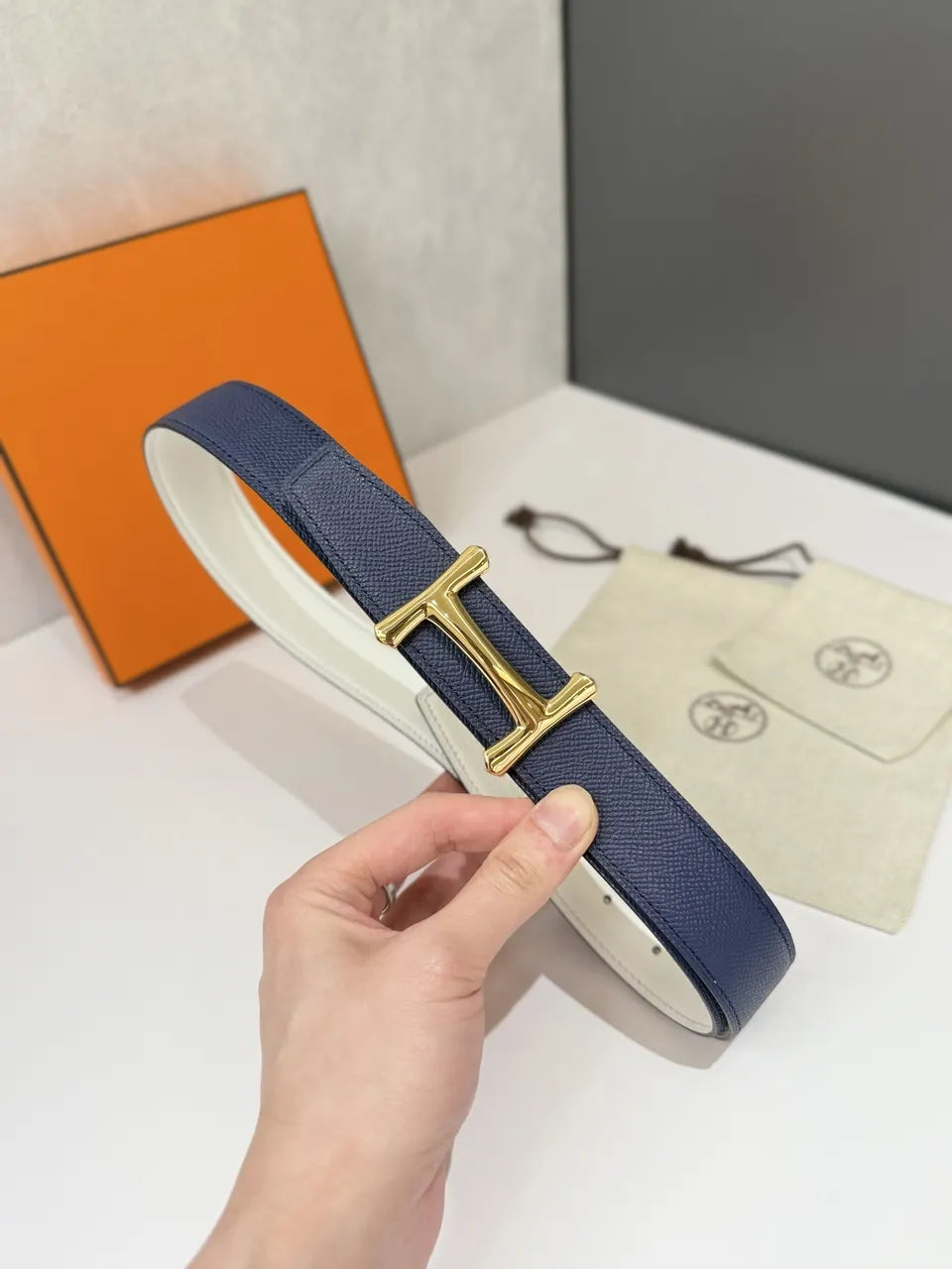 Hermes Navy Blue Reversible Belt