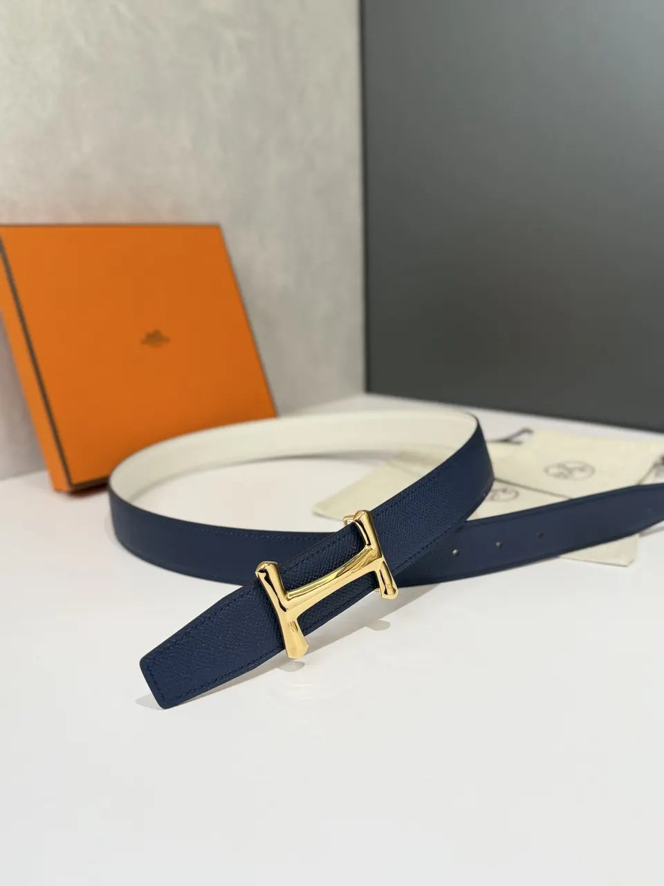 Hermes Navy Blue Reversible Belt - Hình 2