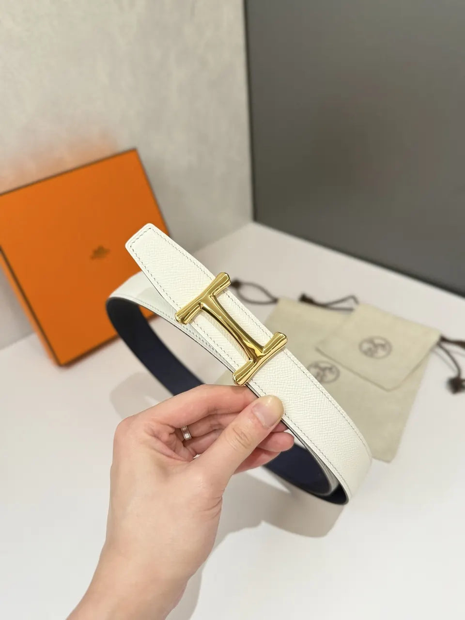 Hermes Navy Blue Reversible Belt - Hình 6