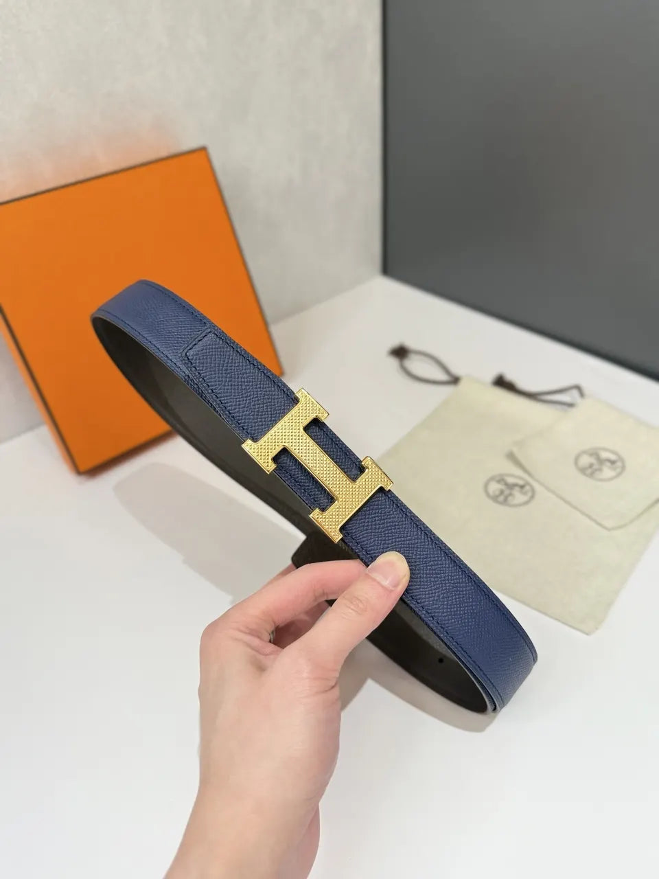 Hermes Blue Leather Belt