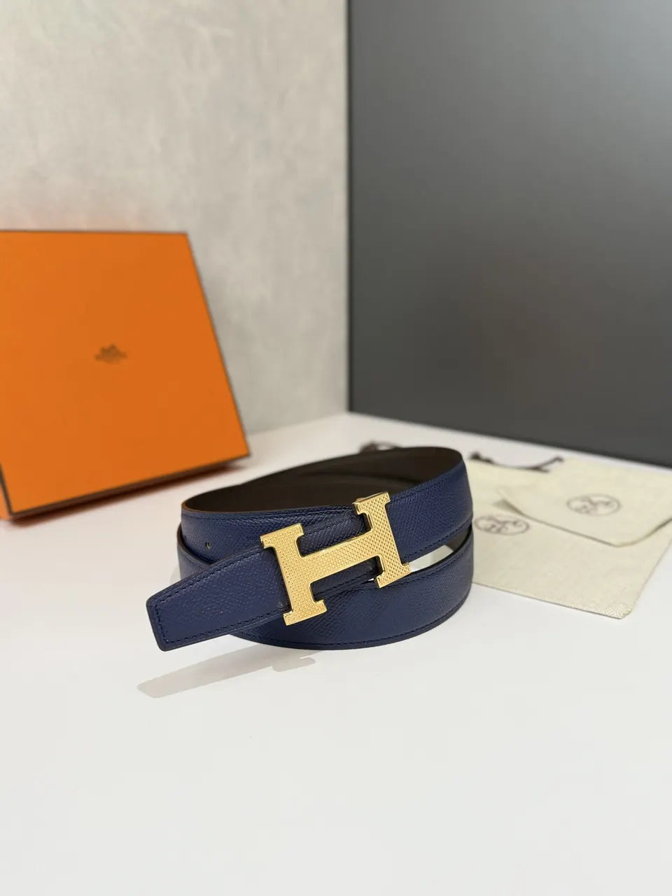 Hermes Blue Leather Belt - Hình 2