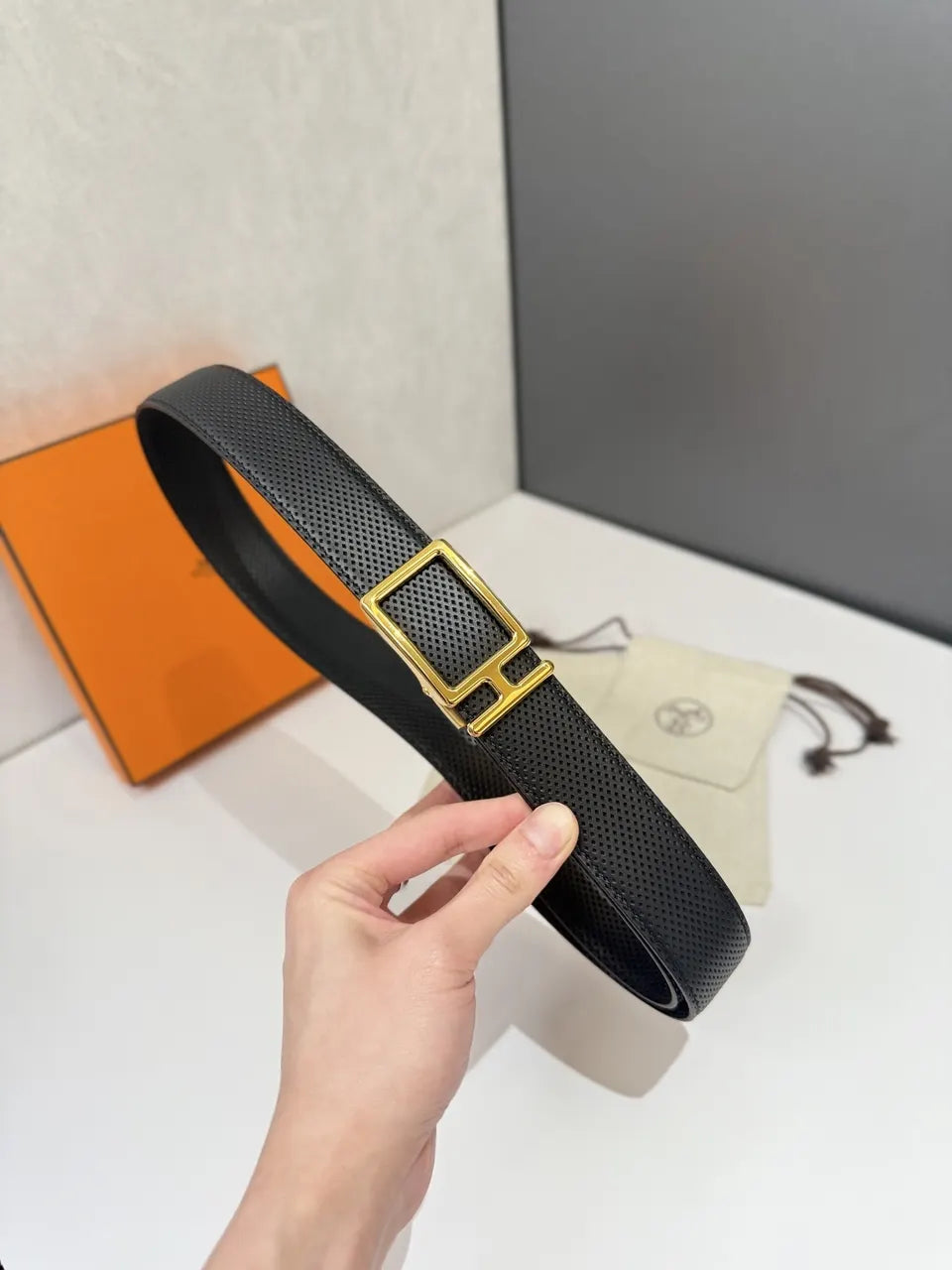 Hermes Black Perforated Belt